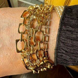 Off Park Collection Multi-Strand Gold-Tone Crystal Link Statement Bracelet